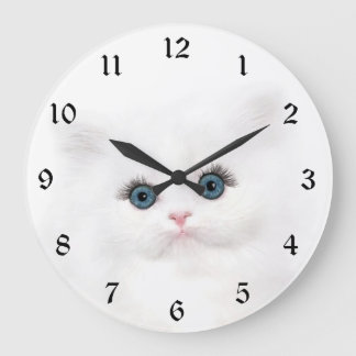 Grande Horloge Ronde Tête de chaton perse blanc