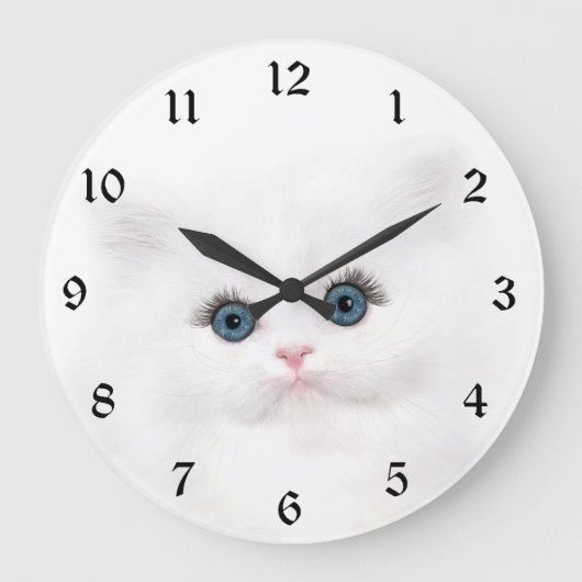 Grande Horloge Ronde Tête de chaton perse blanc (Recto)
