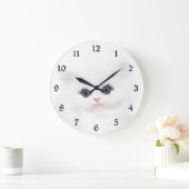 Grande Horloge Ronde Tête de chaton perse blanc (Maison)