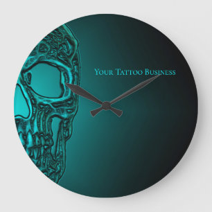 Grande Horloge Ronde Tête de crâne gothique Boutique de tatouage vert