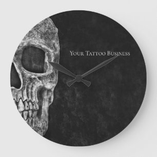 Grande Horloge Ronde Tête De Crâne Gothique Boutique De Tattoo Noir E