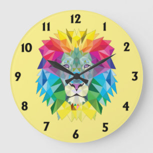 Grande Horloge Ronde Tête de lion arc-en-ciel géométrique avec chiffres