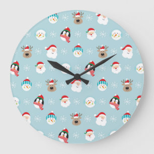 Grande Horloge Ronde Têtes de personnage de Noël : Enveloppement festif