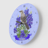 Grande Horloge Ronde Texas State Mockingbird & Bluebonnet Flower (Angle)