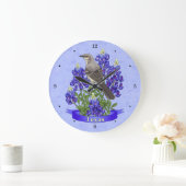 Grande Horloge Ronde Texas State Mockingbird & Bluebonnet Flower (Maison)