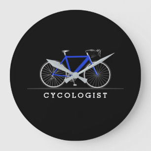Grande Horloge Ronde Texte cycliste avec vélo bleu