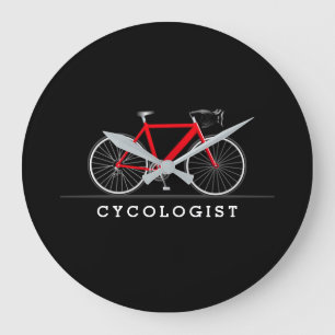 Grande Horloge Ronde Texte cyclologue avec vélo rouge