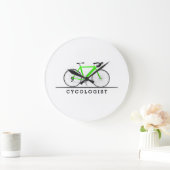 Grande Horloge Ronde Texte cyclologue avec vélo vert (Maison)