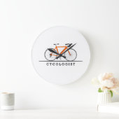 Grande Horloge Ronde Texte cycologue avec vélo orange (Maison)