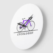 Grande Horloge Ronde Texte cycologue avec vélo violet (Angle)