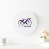 Grande Horloge Ronde Texte cycologue avec vélo violet (Maison)
