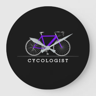 Grande Horloge Ronde Texte cycologue avec vélo violet