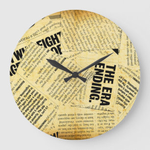 Grande Horloge Ronde Texte du journal de presse avec vieux papier