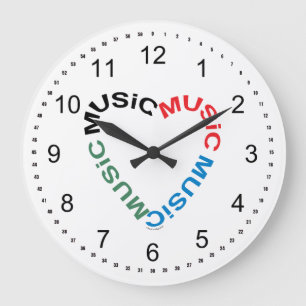 Grande Horloge Ronde Texte musical en forme de cœur
