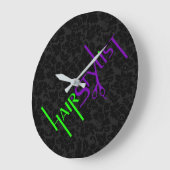 Grande Horloge Ronde Texte noir damassé vert et violet (Angle)