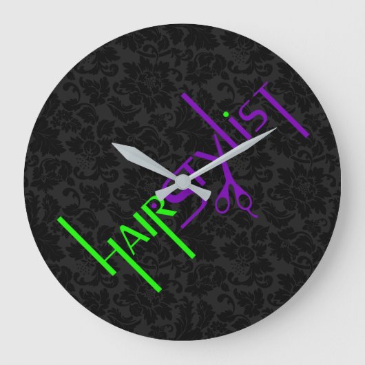 Grande Horloge Ronde Texte noir damassé vert et violet (Recto)