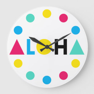 Grande Horloge Ronde Texte original lettres de couleur ALOHA Classic Ro