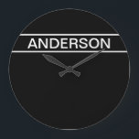 Grande Horloge Ronde Texte personnalisable | Bold Modern Black & White<br><div class="desc">Un look contemporain audacieux.</div>