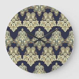 Grande Horloge Ronde Textile Asiatique : Floral Paisley Illustration