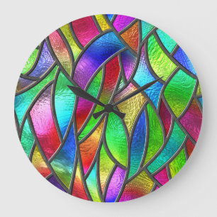 Grande Horloge Ronde Texture 3D Motif en verre coloré