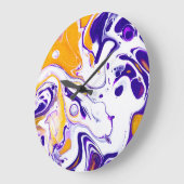 Grande Horloge Ronde Texture d'art fluide : peintures tourbillonnantes. (Angle)