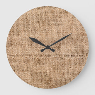 Grande Horloge Ronde texture de burlap Brown, tissu rustique.