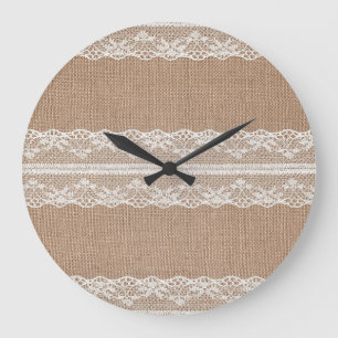 Grande Horloge Ronde Texture de dentelle blanche Brown