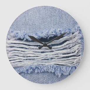 Grande Horloge Ronde Texture de jean bleu clair torn