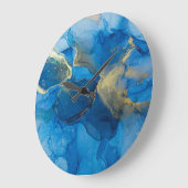 Grande Horloge Ronde Texture de marbre bleu Abstrait (Angle)