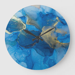 Grande Horloge Ronde Texture de marbre bleu Abstrait