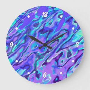 Grande Horloge Ronde Texture de marbre néon violet abstrait de peinture