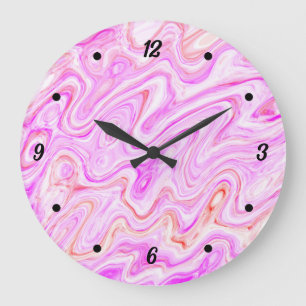 Grande Horloge Ronde Texture de marbre rose bébé peinture liquide abstr