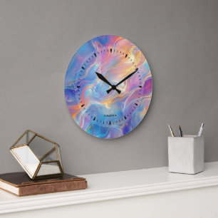 Grande Horloge Ronde Texture de marbre tourbillonnant opale coloré