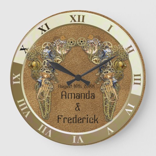 Grande Horloge Ronde Texture de suède avec sculptures Steampunk (Recto)