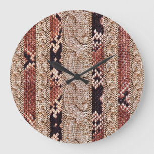 Grande Horloge Ronde Texture de vêtement, motif de serpent géométrique.