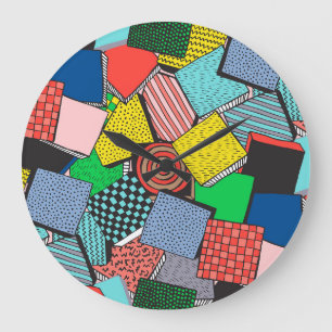 Grande Horloge Ronde Texture des blocs Abstraits dessinés à la main