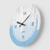 Grande Horloge Ronde Texture en bois peint blanc et bleu (Angle)
