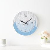 Grande Horloge Ronde Texture en bois peint blanc et bleu (Maison)