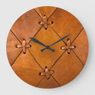 Grande Horloge Ronde Texture en cuir, détails de selvage naturel.