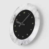 Grande Horloge Ronde Texture en faux marbre blanc (Angle)