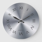 Grande Horloge Ronde Texture Gris Argent Métallisé Monogramme Personnal (Recto)