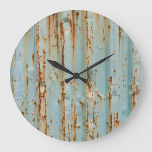 Grande Horloge Ronde Texture métallique peinte en bleu rouillé