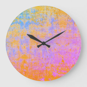 Grande Horloge Ronde texture peinte dans des couleurs de coucher de sol