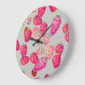 Grande Horloge Ronde Texture tirée à la main de fraise mûre (Angle)