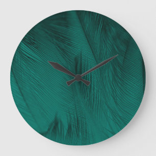 Grande Horloge Ronde Texture Vintage de plumes vert foncé