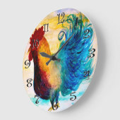 Grande Horloge Ronde The Big Red rooster wall clock. (Angle)