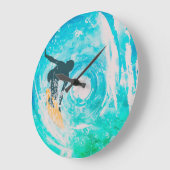 Grande Horloge Ronde The Surfer Silhouette And Blue Water Waves Wall Cl (Angle)