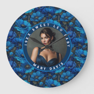 Grande Horloge Ronde Thème Anémones Joyeux Anniversaire Personnalisé