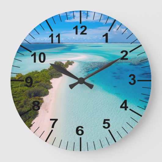 Grande Horloge Ronde Thème bleu vert d'océan et de plage (Recto)