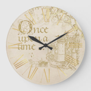 Grande Horloge Ronde Thème de conte de fée vintage Carrosse en or de ch